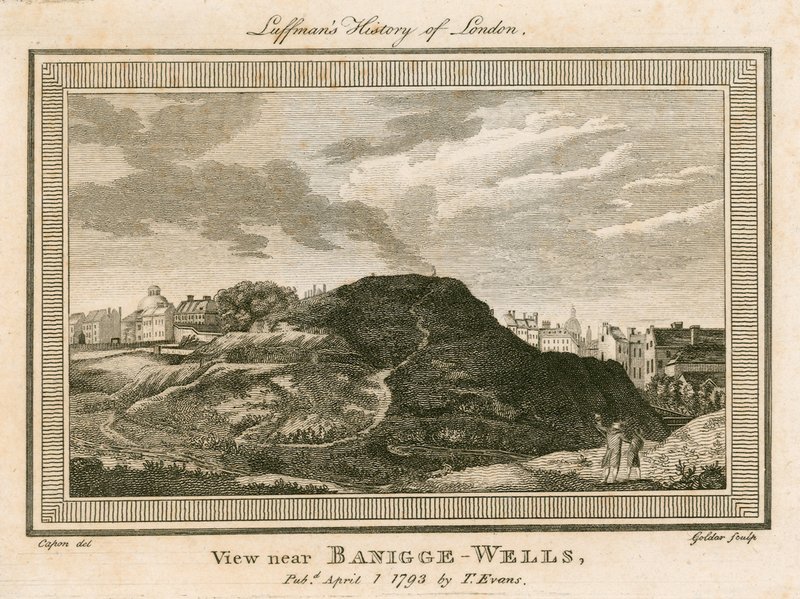 Utsikt over Bagnigge Wells, nær Battle Bridge, Islington, London av William Capon