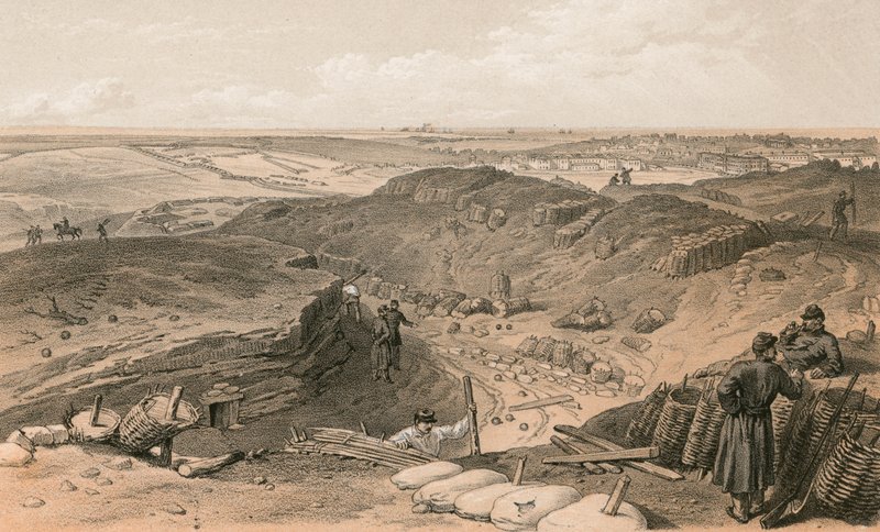 Grøft av Malakoff, Battery Gervais og baksiden av Redan av William Crimea Simpson