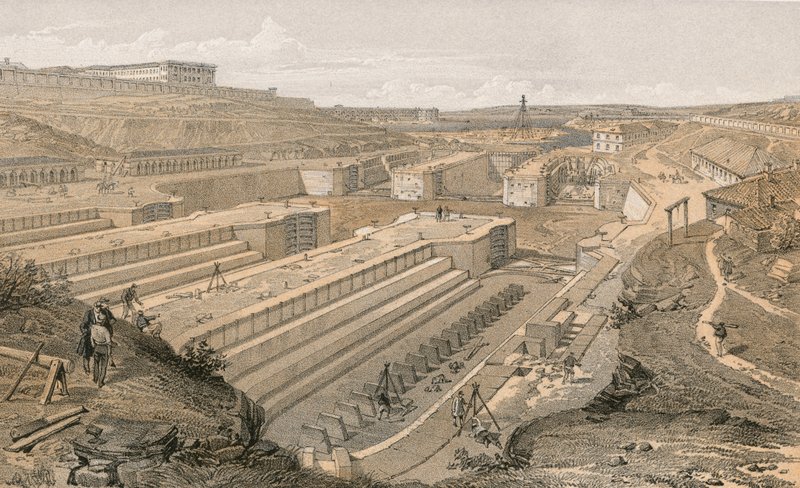 Dokker ved Sebastopol med ruinene av Fort St. Paul av William Crimea Simpson