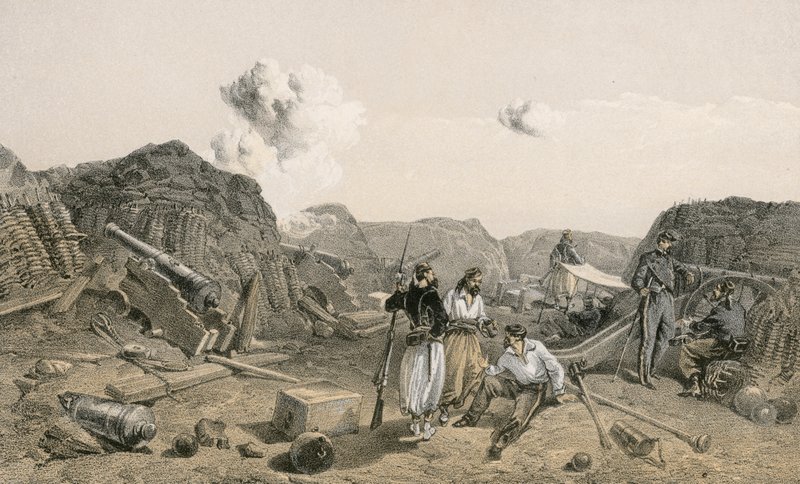 Skisse i det indre av Mamelon Vert, ser sørover av William Crimea Simpson
