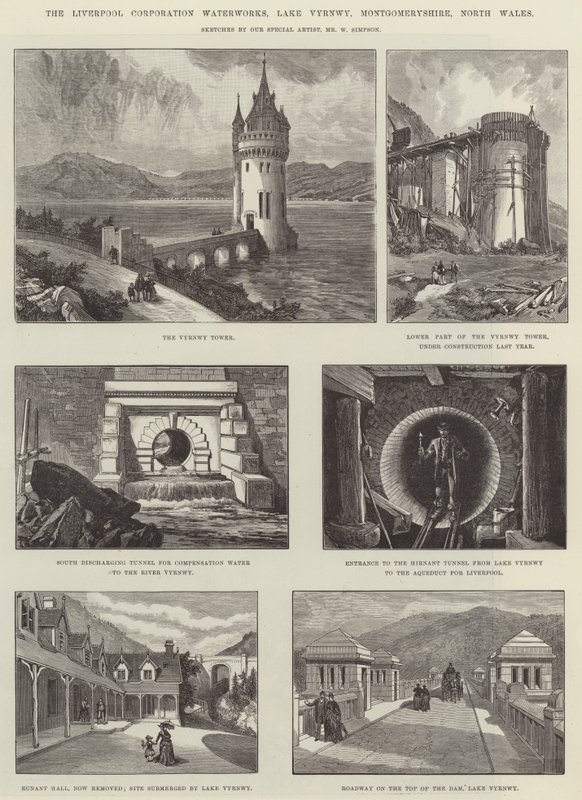 The Liverpool Corporation Waterworks, Lake Vyrnwy, Montgomeryshire, Nord-Wales av William Crimea Simpson