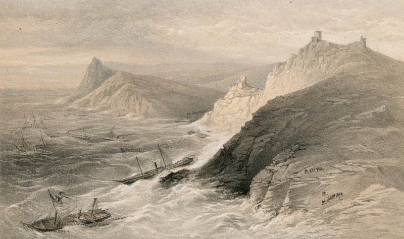 Kulingen utenfor havnen i Balaklava, 14. november 1854 av William Crimea Simpson