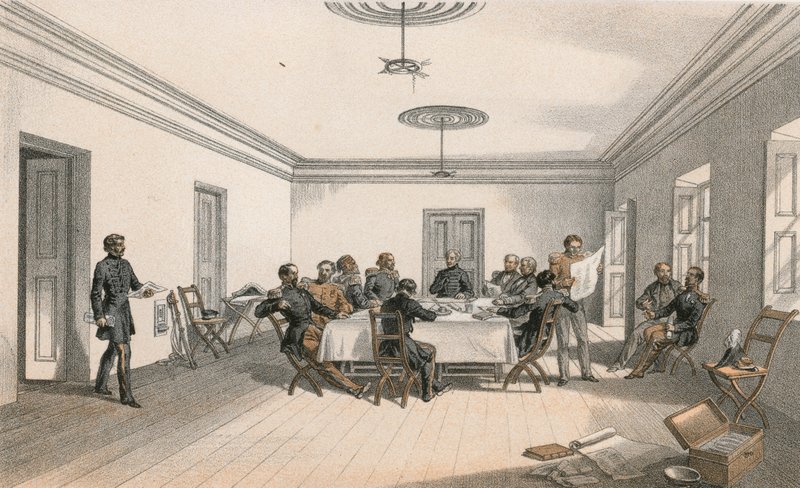 Interiøret i Lord Raglans hovedkvarter, et krigsråd av William Crimea Simpson