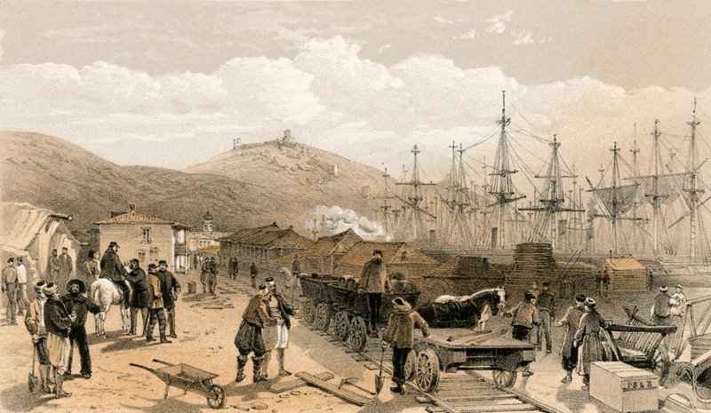 Jernbanen ved Balaklava, ser sørover av William Crimea Simpson