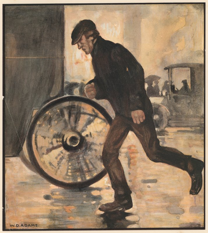 The Cab Runner, "The weary miles" (farge litho) av William Dacres Adams