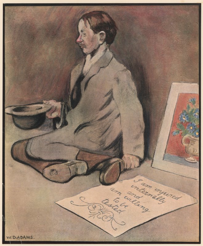 The Pavement Artist, "Kobber for farget kritt" (farge litho) av William Dacres Adams