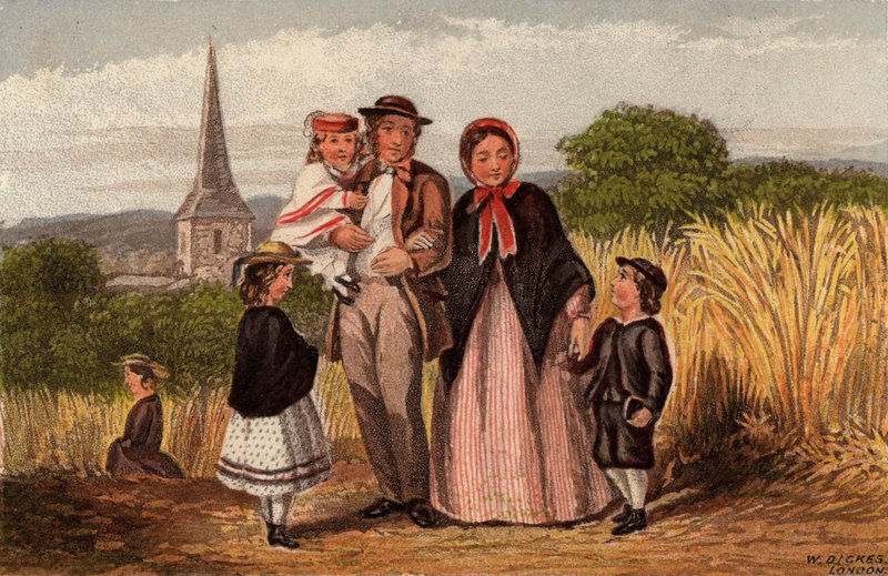 Søndag morgen: familie går tilbake fra kirken (chromolitho) av William Dickes