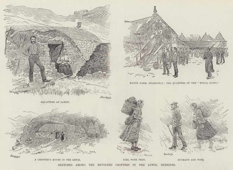 Skisser blant de opprørte husmennene i Lewis, Hebridene av William Douglas Almond