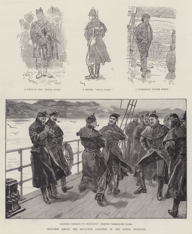 Skisser blant de opprørte husmennene i Lewis, Hebridene av William Douglas Almond