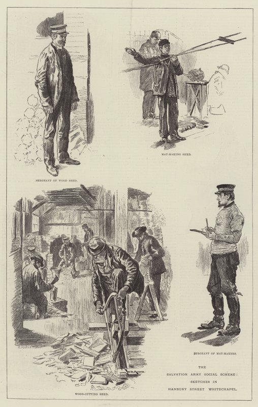 The Salvation Army Social Scheme, Skisser i Hanbury Street, Whitechapel av William Douglas Almond