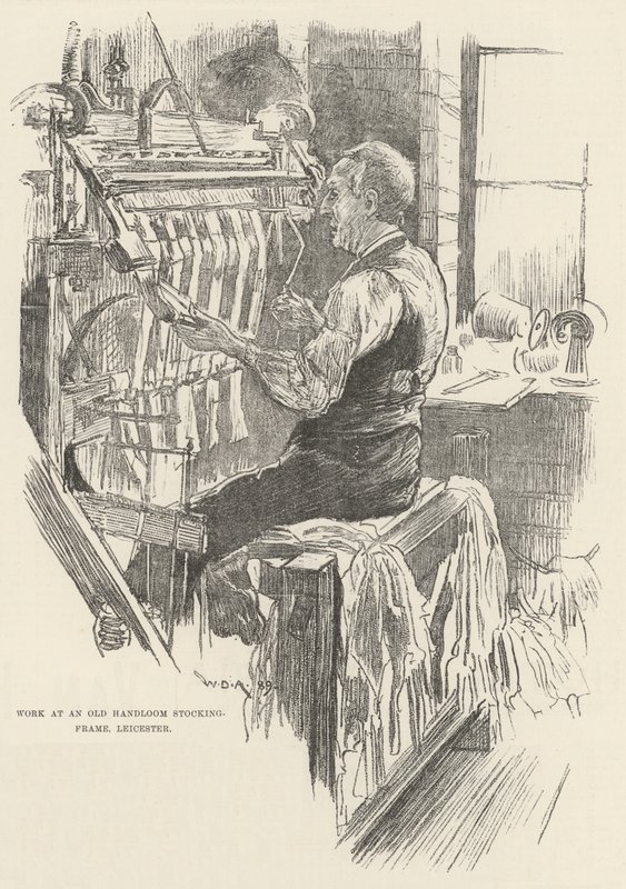 Arbeid på en gammel håndvevstomme, Leicester av William Douglas Almond