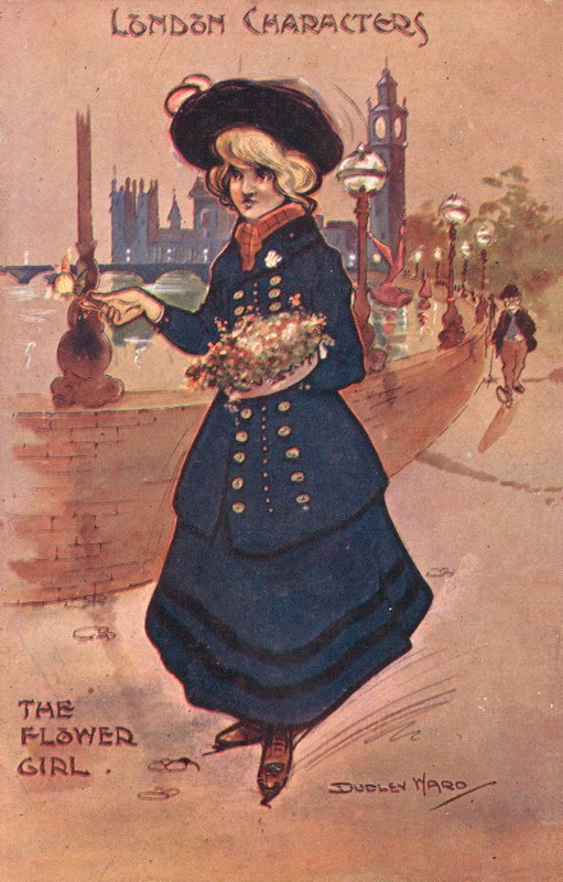 London Characters: the flower girl (farge litho) av William Dudley Ward
