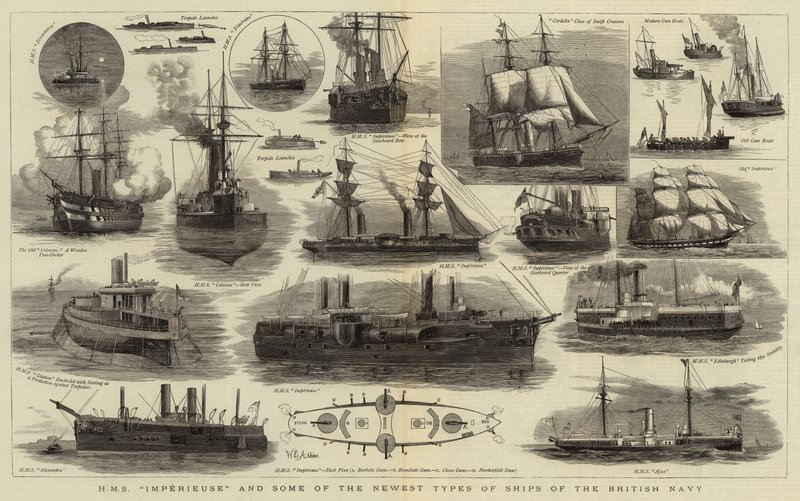 H M S Imperieuse og noen av de nyeste typene av skipene til den britiske marinen av William Edward Atkins