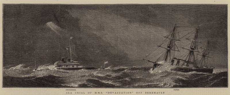 Sjøforsøk av HMS Devastation utenfor Berehaven av William Edward Atkins