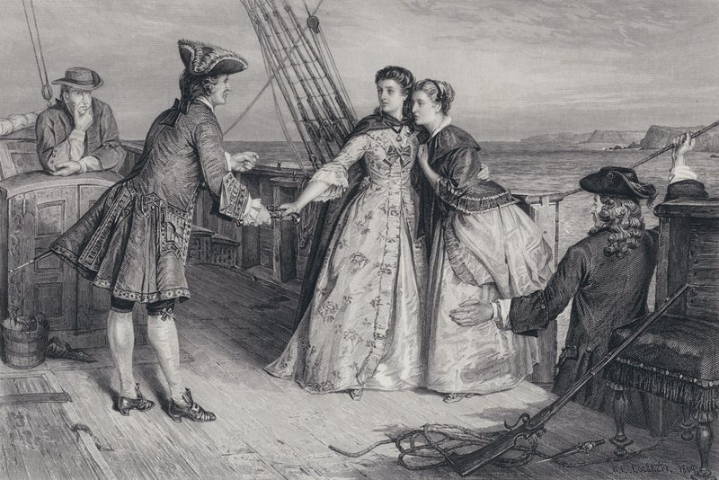 Illustrasjon for The Pirate av Sir Walter Scott (gravering) av William Ewart Lockhart