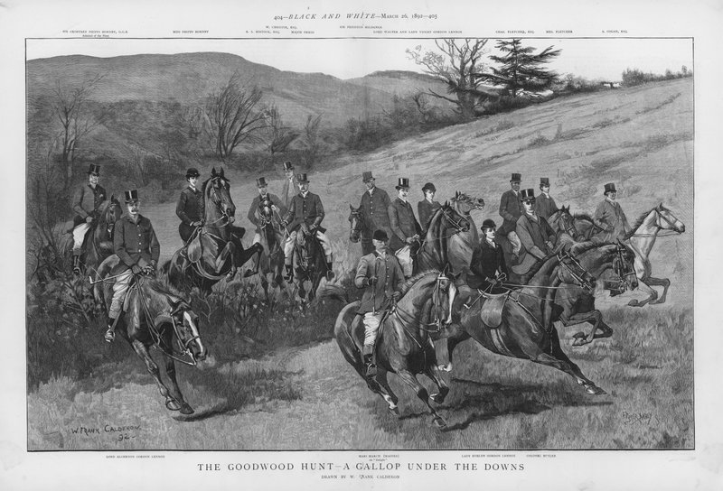 The Goodwood Hunt - en galopp under Sussex Downs (litho) av William Frank Calderon