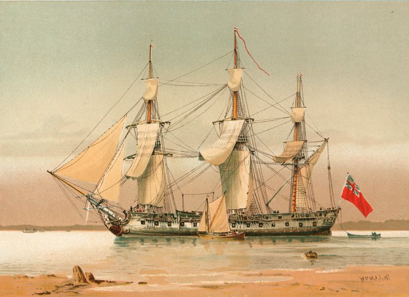 En 42-kanons fregatt rundt 1780 av William Frederick Mitchell