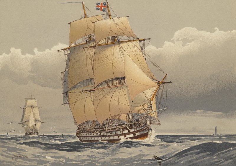 Et 74-kanons skip av linjen, ca 1794 av William Frederick Mitchell