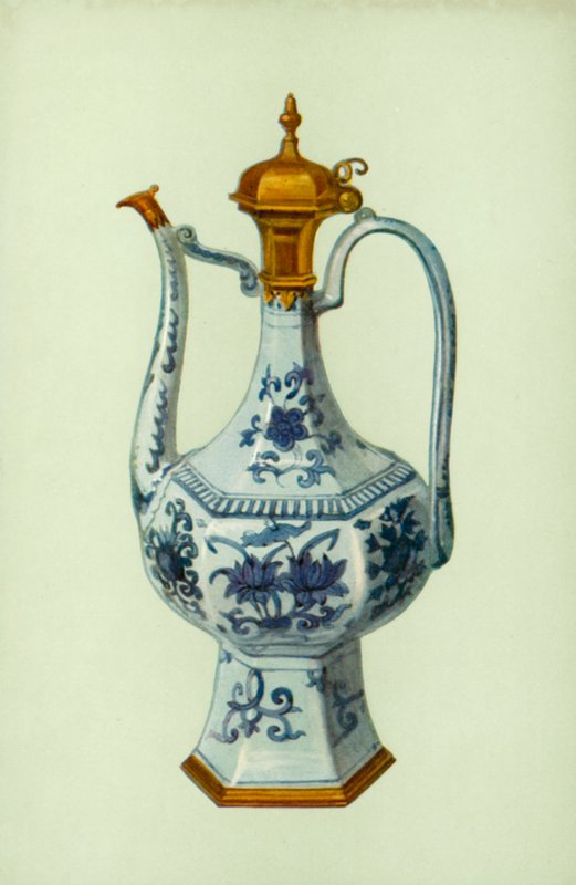 Ewer, periode med Wan Li, kinesisk, med Augsburg-fjellet (farge litho) av William Gibb