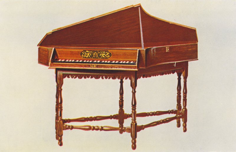 Musikkinstrumenter: Spinet (farge litho) av William Gibb