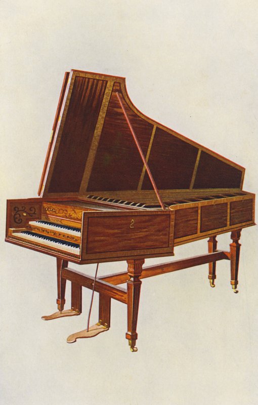 Musikkinstrumenter: The Empress cembalo (farge litho) av William Gibb