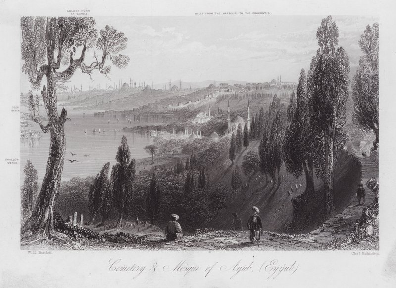 Kirkegård og moske i Ayub, Eyyub (gravering) av William H. Bartlett