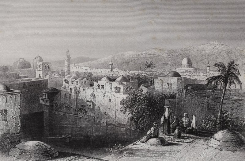 Hiskias basseng, Jerusalem (gravering) av William H. Bartlett