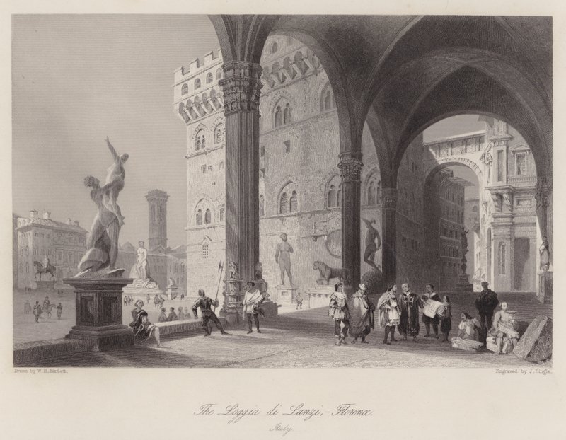 Loggia di Lanzi, Firenze, Italia (gravering) av William H. Bartlett
