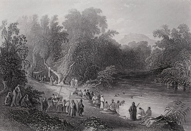 The River Jordan, gresk badested (gravering) av William H. Bartlett