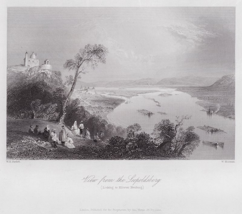 Utsikt fra Leopoldsberg, ser til Kloster Neuburg (gravering) av William H. Bartlett