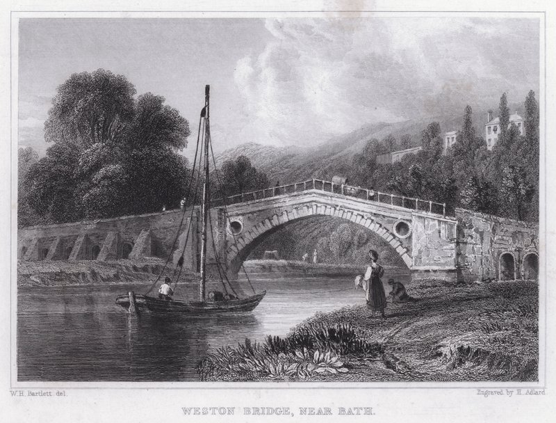 Weston Bridge, nær Bath (gravering) av William H. Bartlett