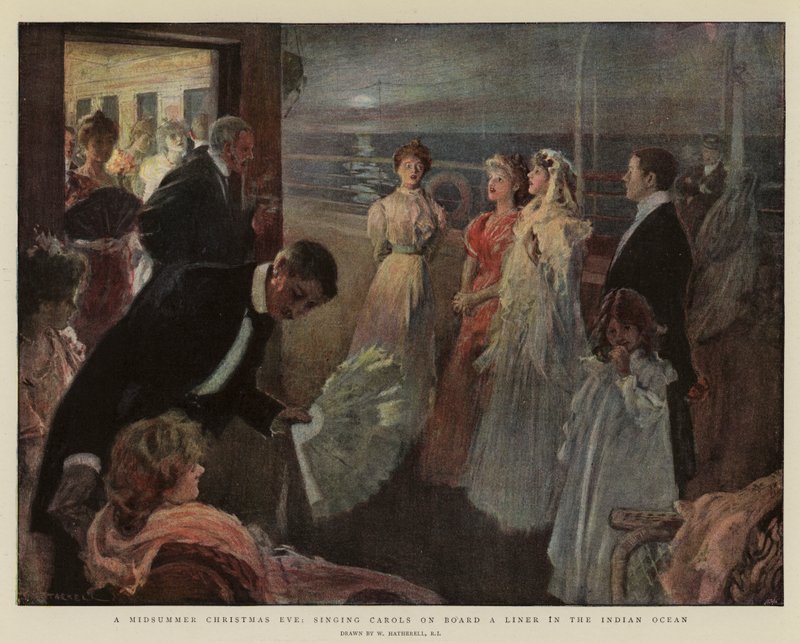 En midtsommerjulaften, synger julesanger om bord på en liner i Det indiske hav av William Hatherell