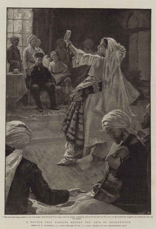 En Nautch Girl danser foran Amir of Afghanistan av William Hatherell