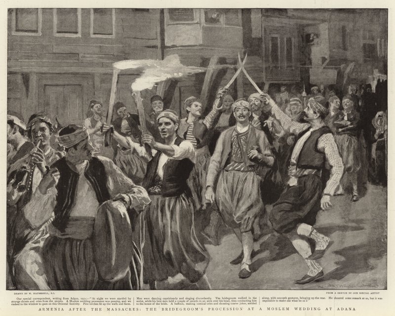 Armenia etter massakrene, brudgommens prosesjon ved et muslimsk bryllup i Adana av William Hatherell