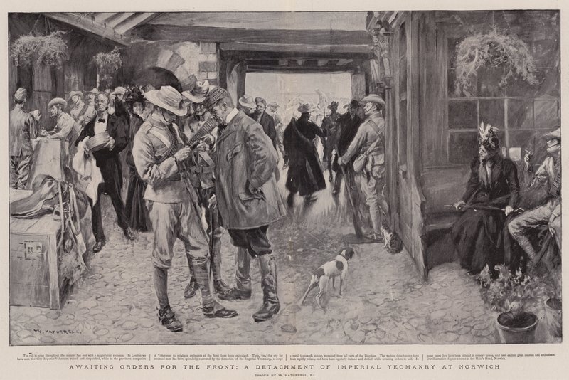 Venter på ordre for fronten, en avdeling av keiserlig Yeomanry i Norwich av William Hatherell