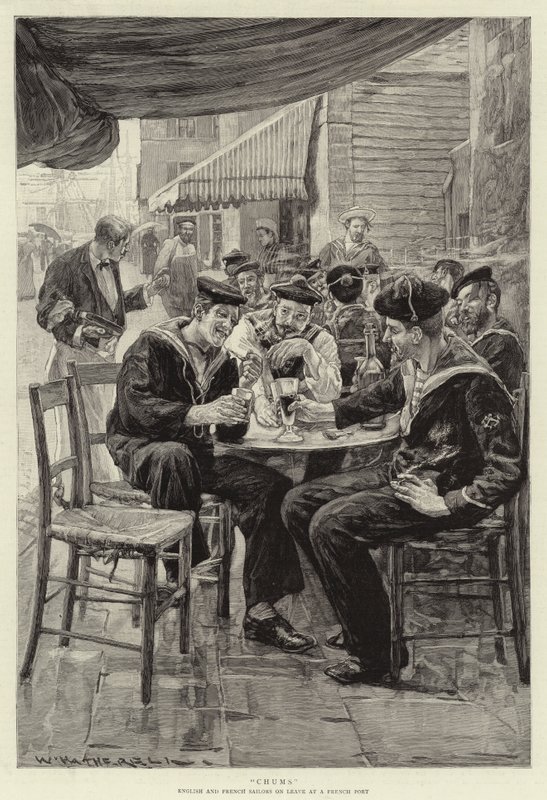 Venner, engelske og franske sjømenn har permisjon ved en fransk havn av William Hatherell