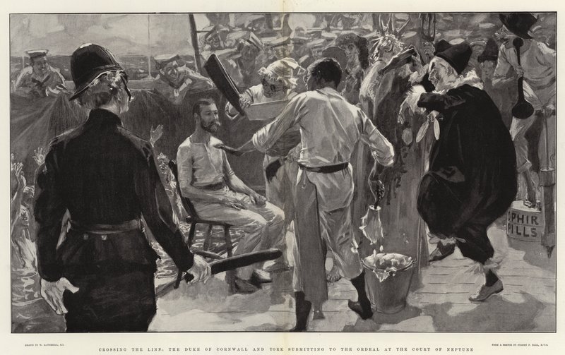 Crossing the Line, hertugen av Cornwall og York underkaster seg prøvelsen ved Court of Neptun av William Hatherell