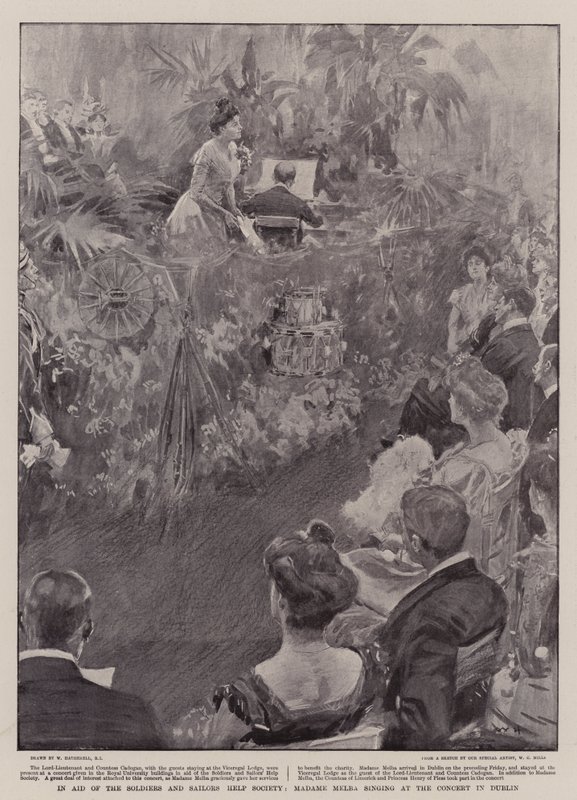 I Aid of the Soldiers and Sailors Help Society synger Madame Melba på konserten i Dublin av William Hatherell
