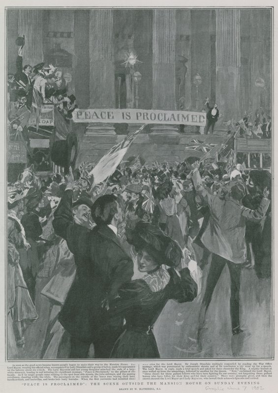 Peace is Proclaimed: Scenen utenfor Mansion House søndag kveld av William Hatherell