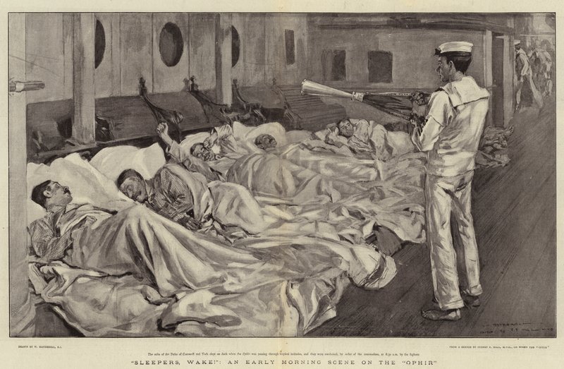 Sleepers, Wake!, en scene tidlig om morgenen på Ophir av William Hatherell