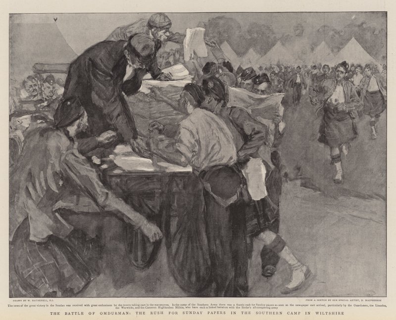 Slaget ved Omdurman, Rush for Sunday Papers i den sørlige leiren i Wiltshire av William Hatherell