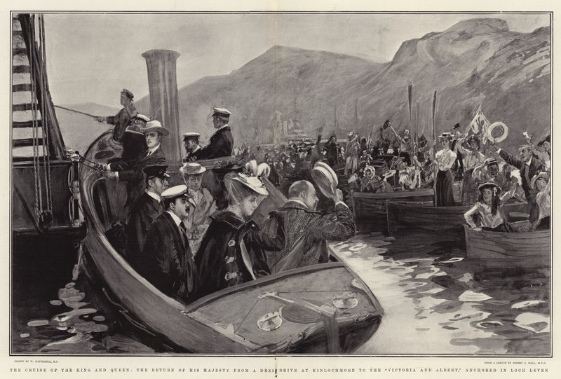 Kongen og dronningens cruise, Hans Majestets retur fra en Deer Drive ved Kinlochmore til Victoria og Albert, forankret i Loch Leven av William Hatherell