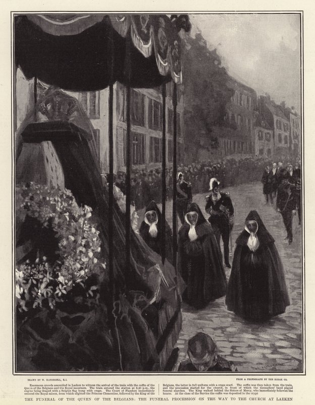 Begravelsen til dronningen av belgierne, begravelsesprosesjonen på vei til kirken i Laeken av William Hatherell