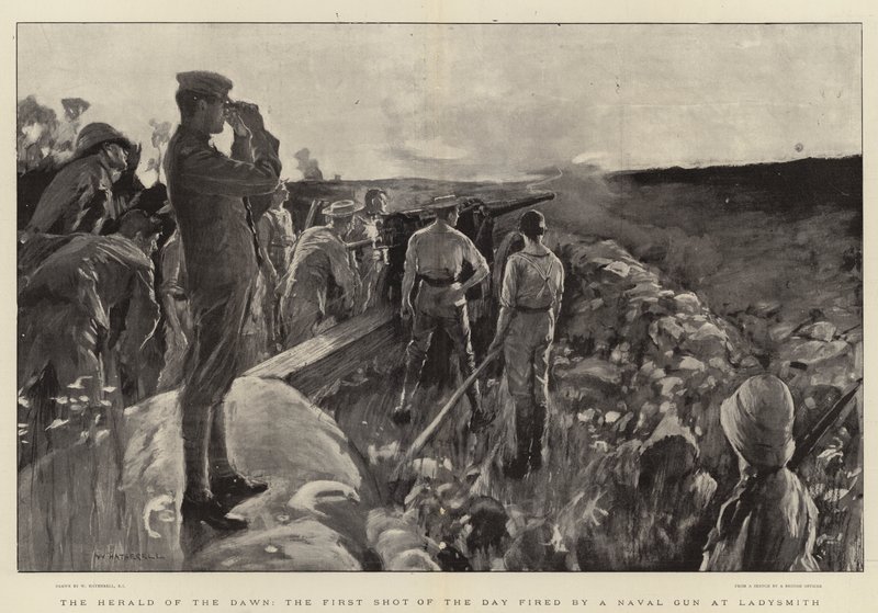 The Herald of the Dawn, dagens første skudd avfyrt av en marinepistol ved Ladysmith av William Hatherell