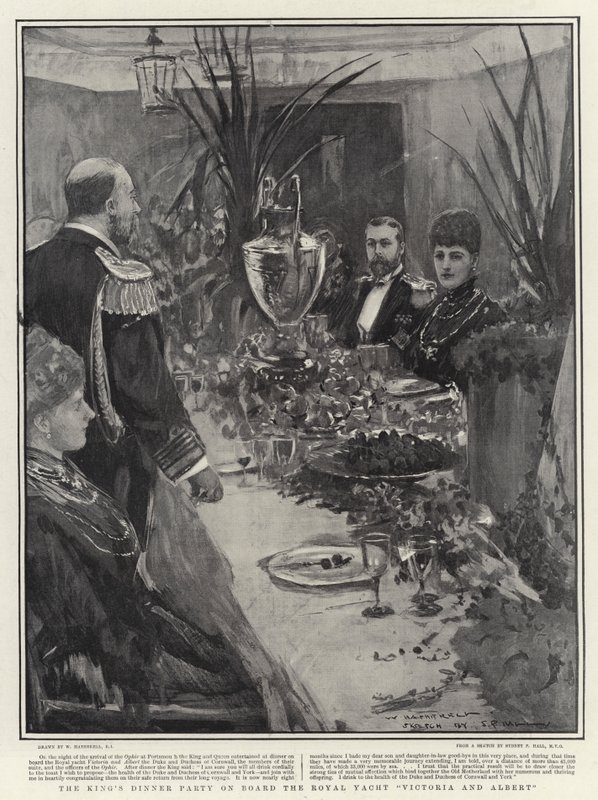 Kongens middagsselskap ombord på Royal Yacht Victoria og Albert av William Hatherell