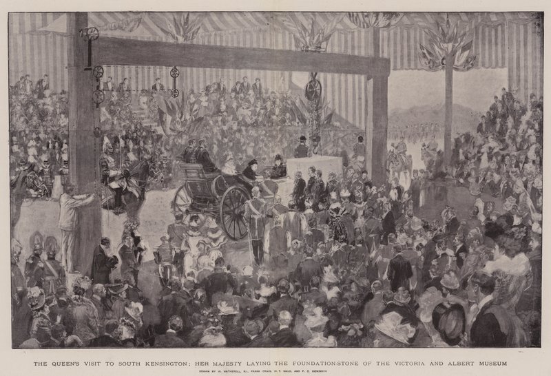 Dronningens besøk i South Kensington, Hennes Majestet som legger grunnsteinen til Victoria and Albert Museum av William Hatherell