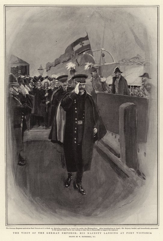 Besøket til den tyske keiseren, Hans Majestet lander i Port Victoria av William Hatherell