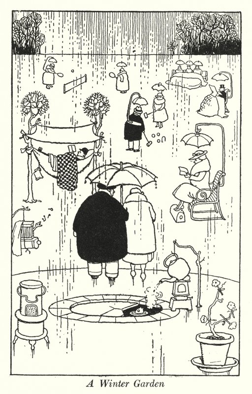 En vinterhage (litho) av William Heath Robinson