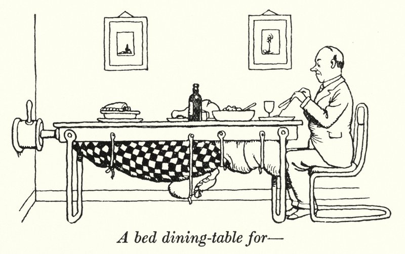 Et senge spisebord for (litho) av William Heath Robinson