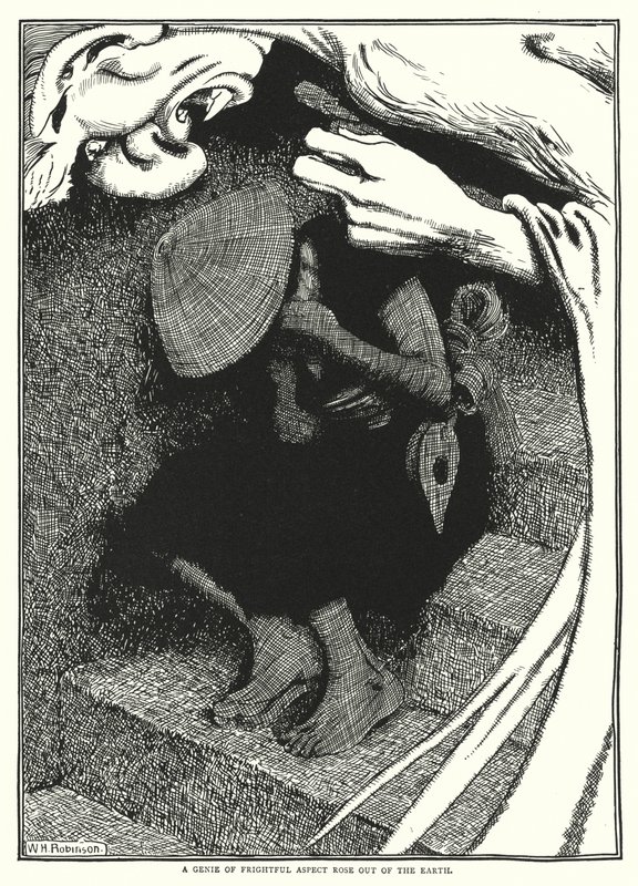 En ånd med skremmende aspekt steg opp av jorden (gravering) av William Heath Robinson